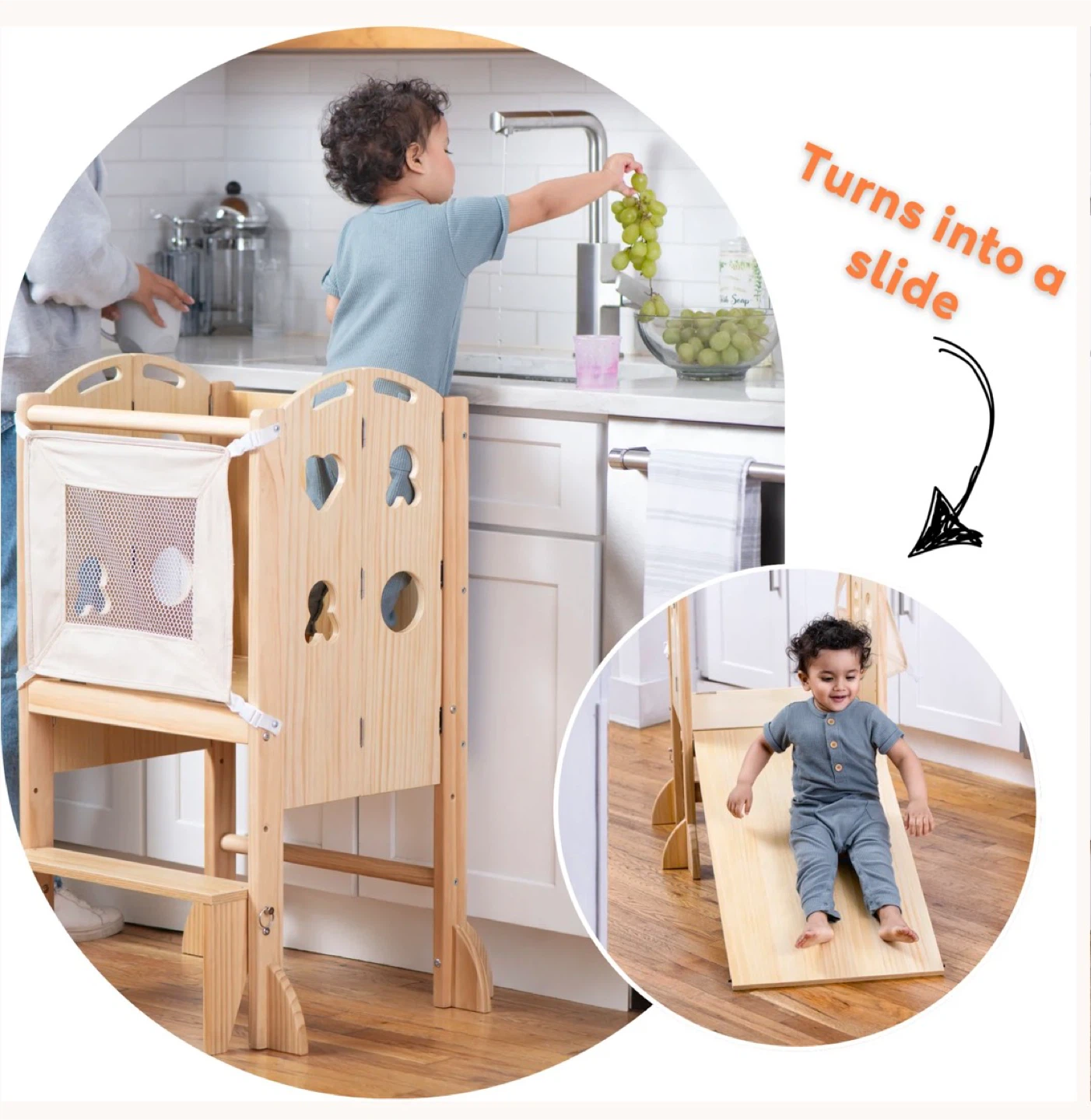 Wooden Kitchen Learning Tower with Blackboard and Slide - photo 3