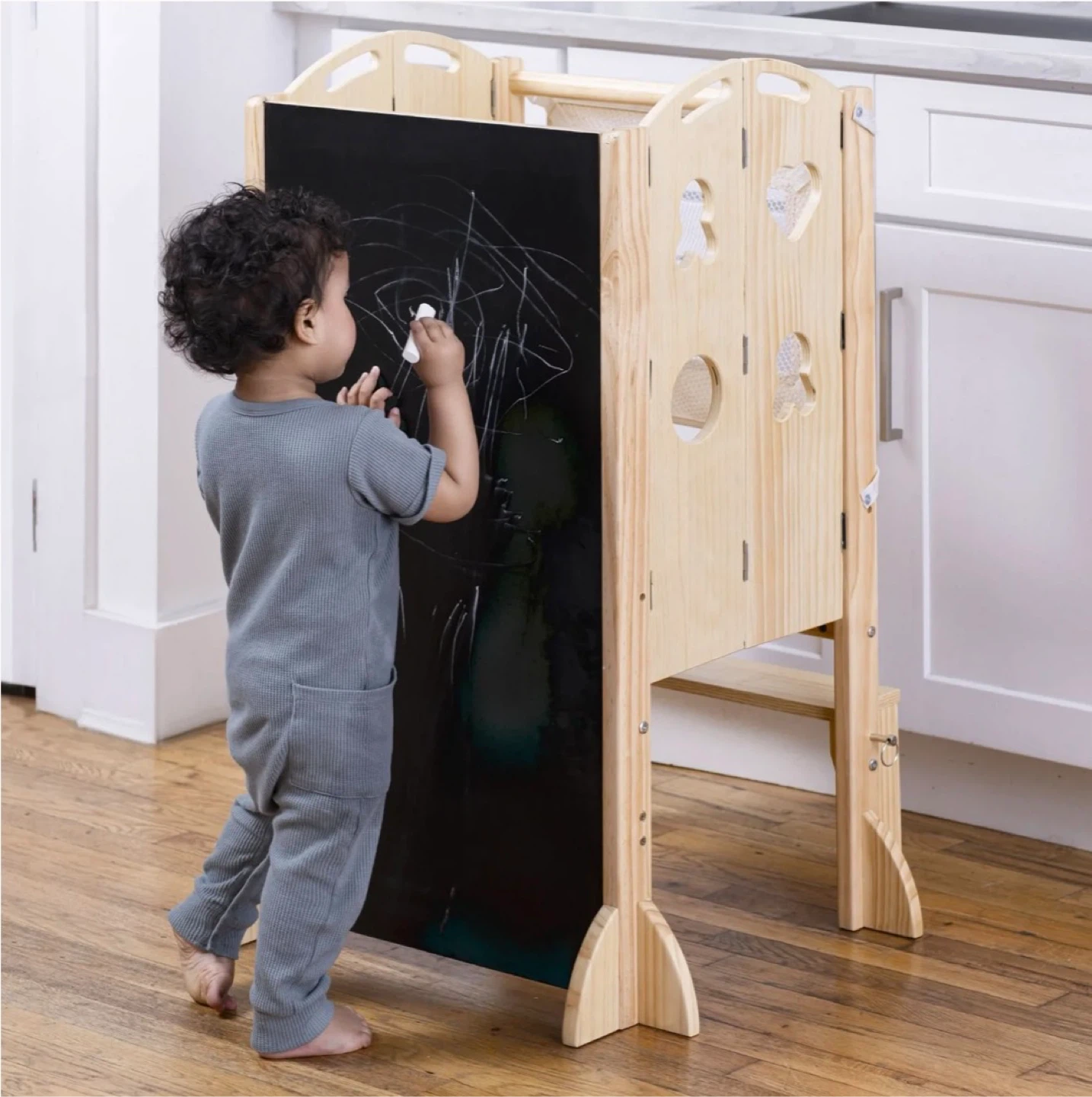 Wooden Kitchen Learning Tower with Blackboard and Slide - photo 4