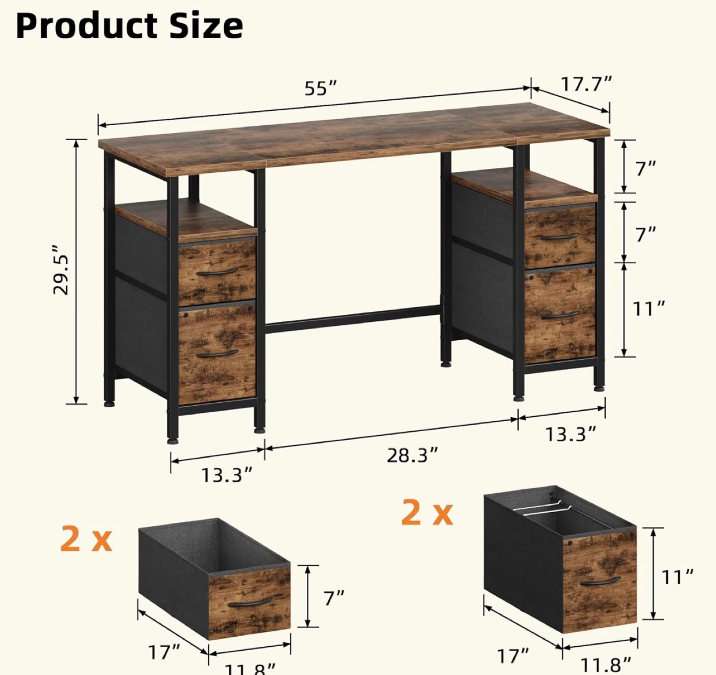 Rustic Brown Computer Desk with 4 Drawers & Shelves - photo 5