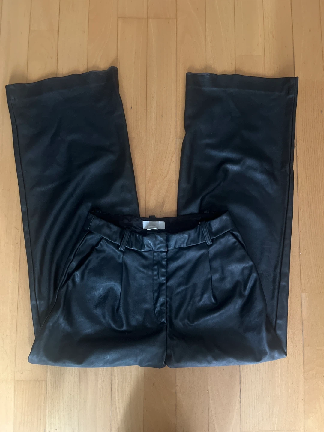 H&M Black Faux Leather Wide-Leg Pants