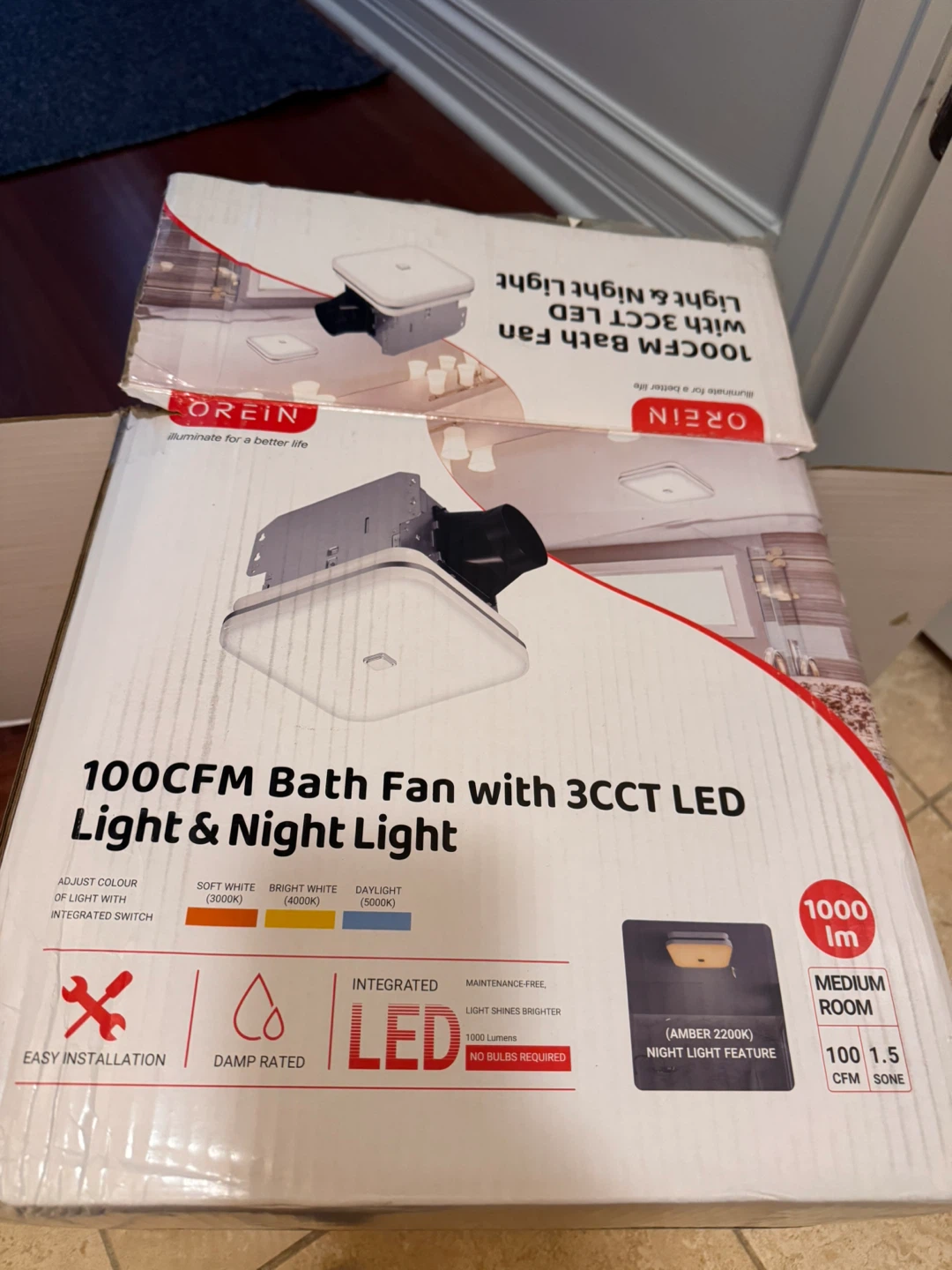 Orein 100CFM Bath Fan with 3CCT LED Light