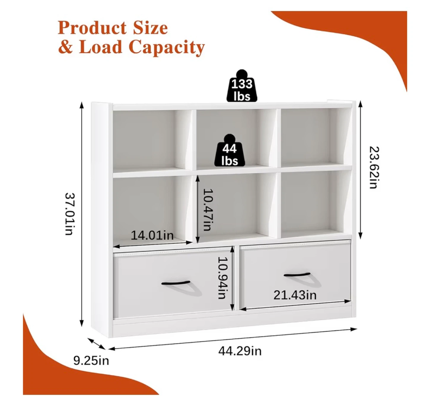 White 6-Cube Bookshelf with 2 Drawers - photo 5