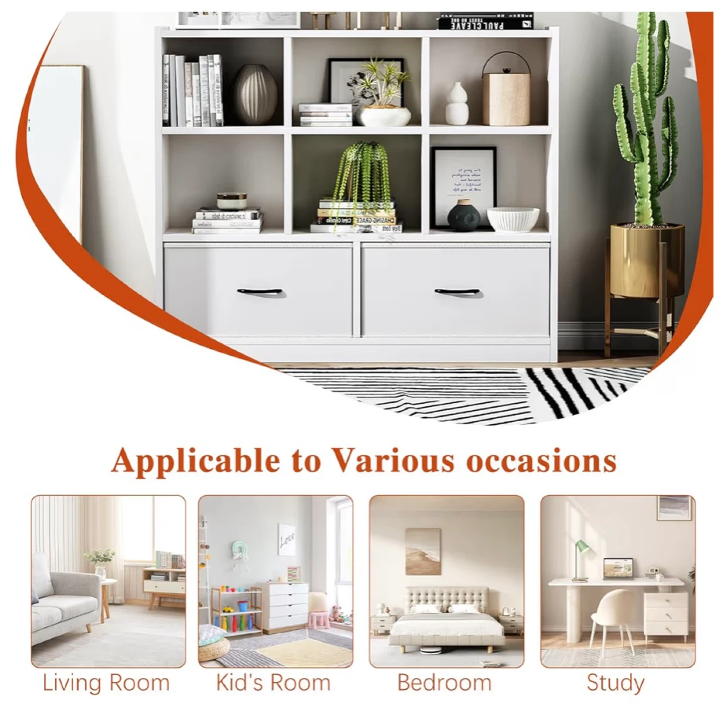 White 6-Cube Bookshelf with 2 Drawers - photo 4