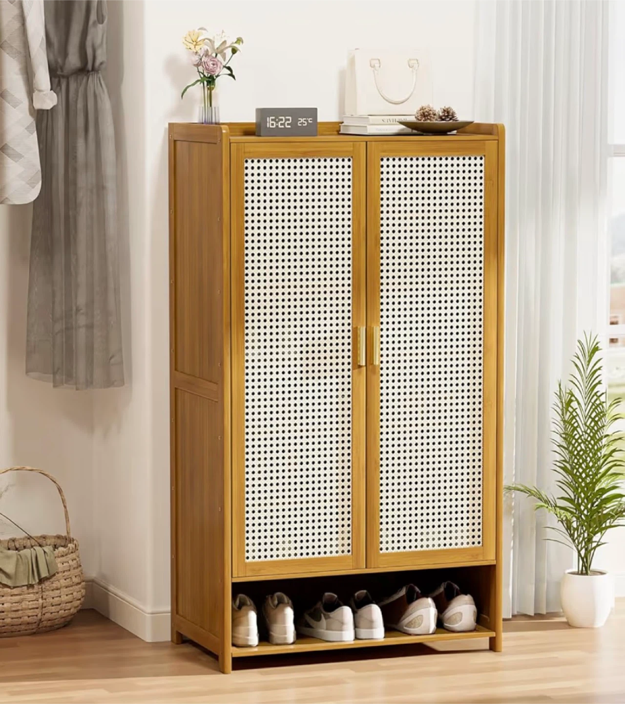 7-Tier Bamboo Shoe Cabinet with 2 Doors - photo 5