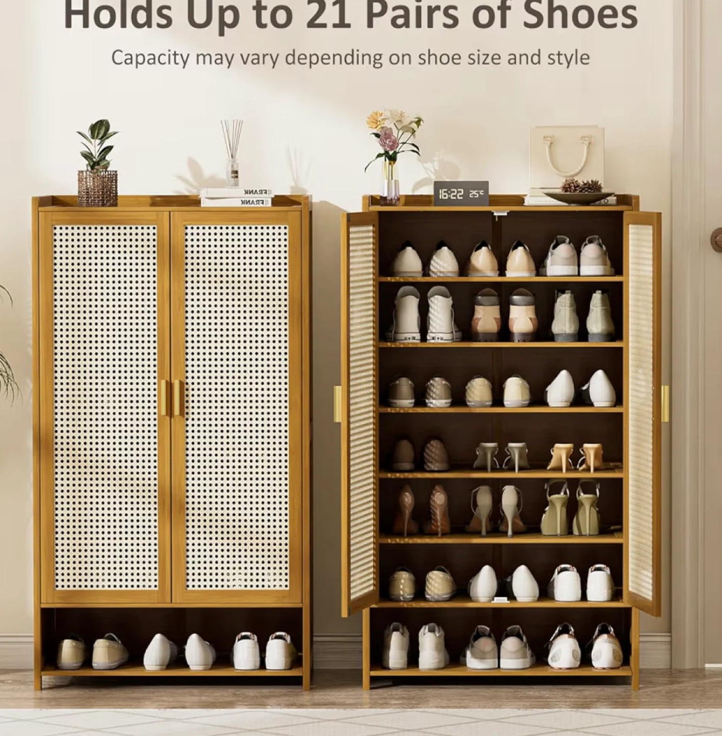 7-Tier Bamboo Shoe Cabinet with 2 Doors
