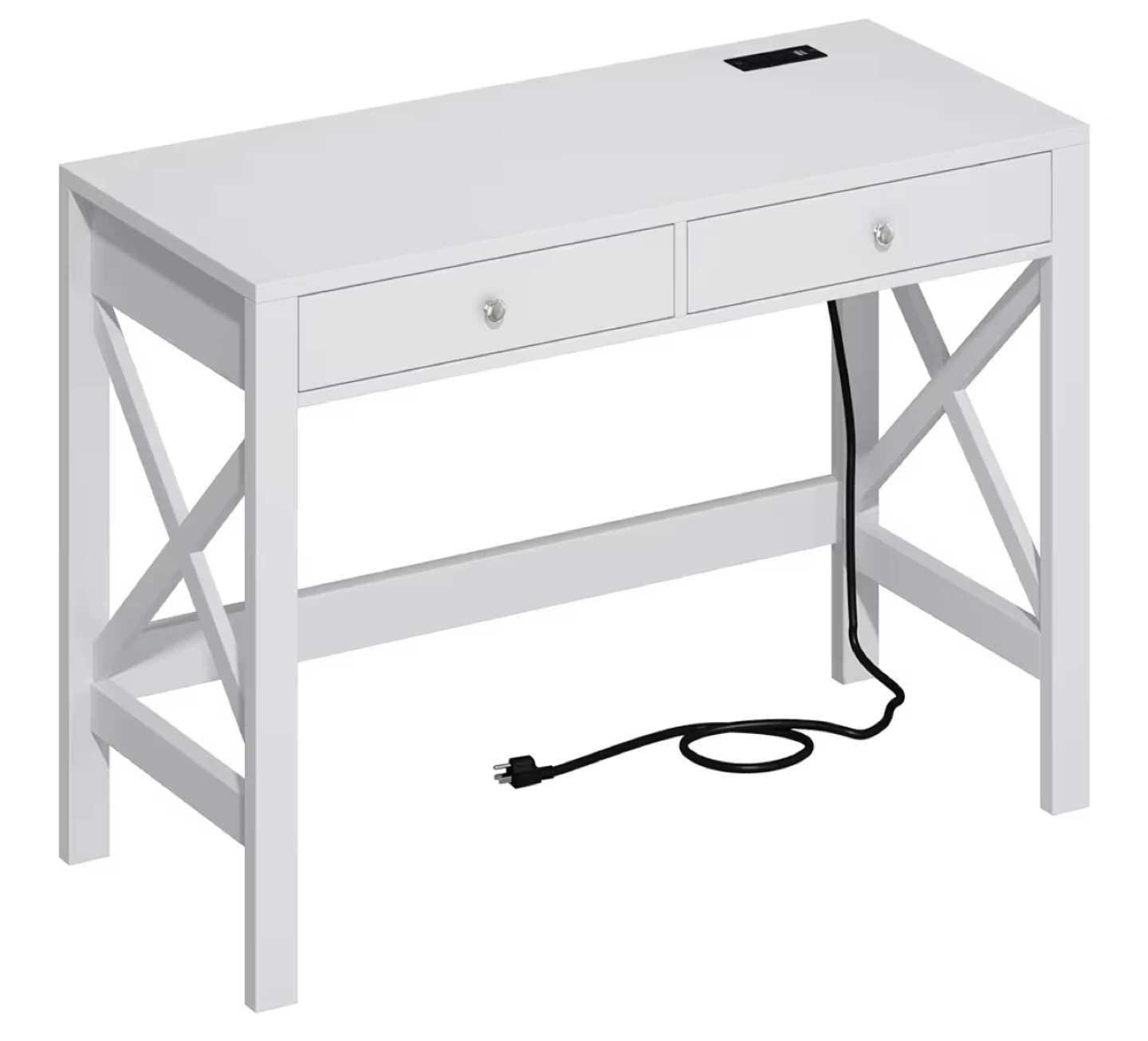 White Writing Desk with 2 Drawers and Integrated Power - photo 4