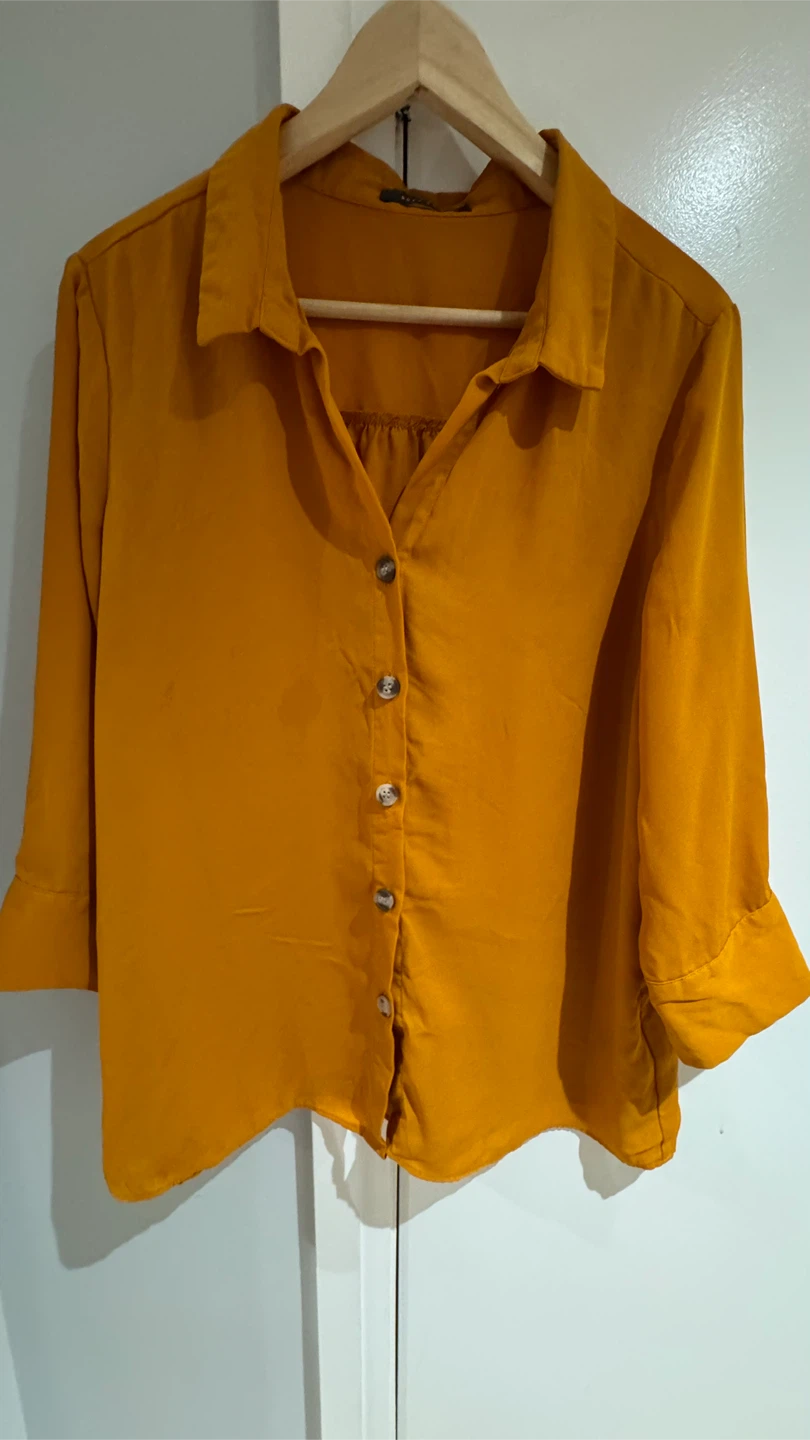 Mustard Yellow Button-Up Blouse