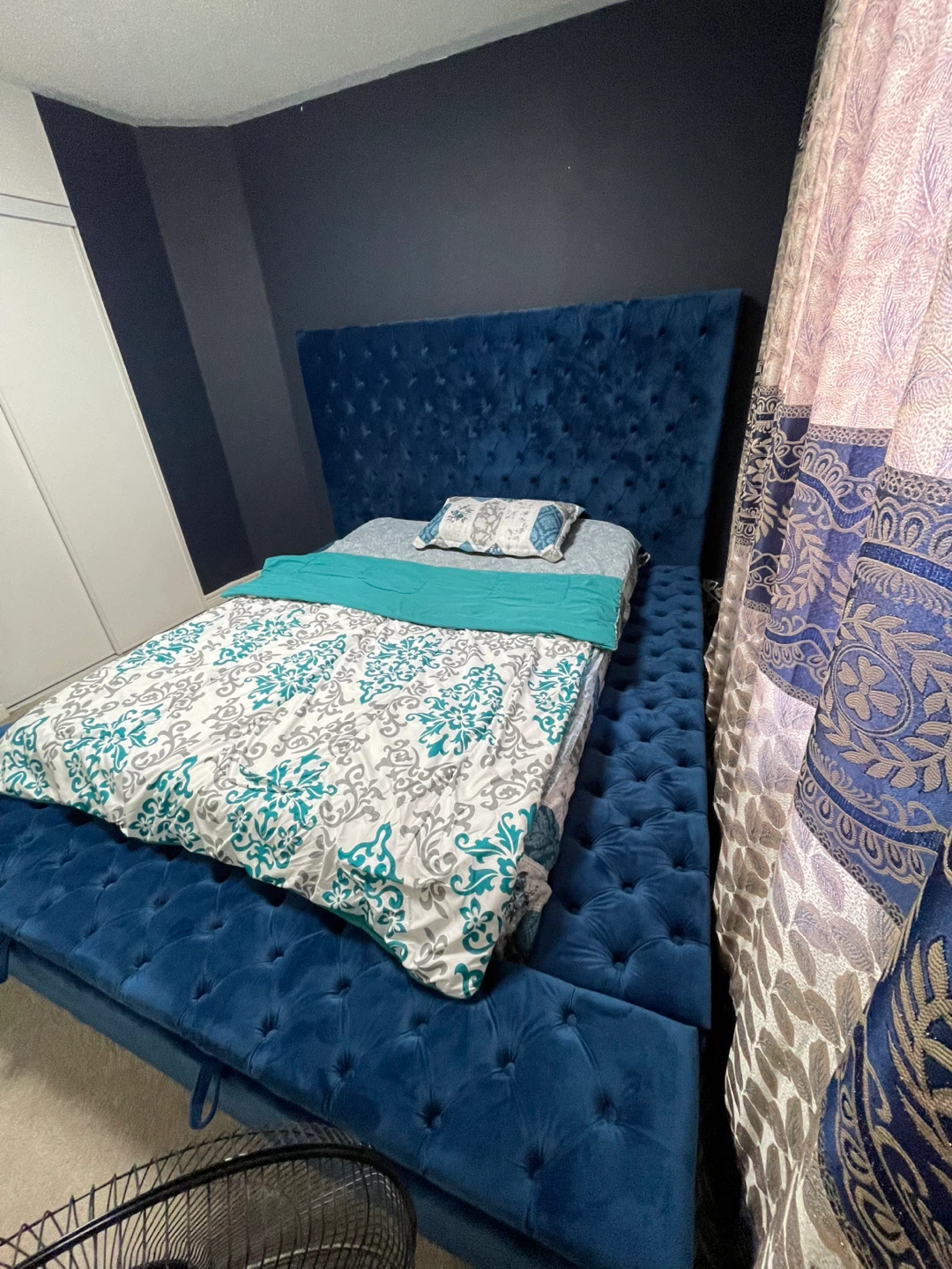 Queen Size Blue Upholstered Bed Frame w/ Built-In Storage - photo 2