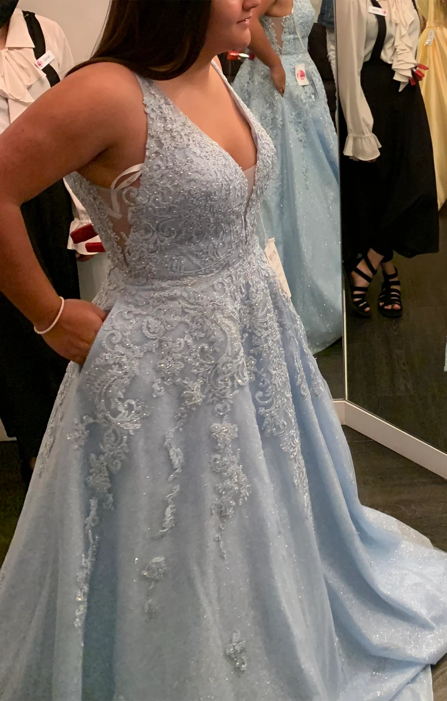 Light Blue Sequin Prom Dress with Lace Appliqués - photo 2