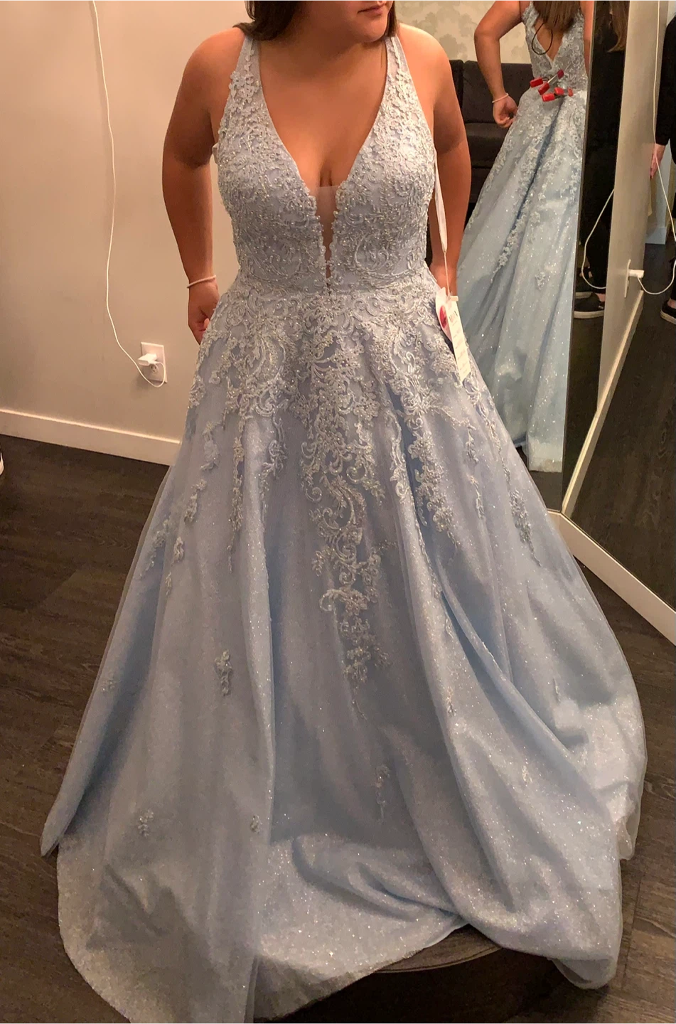 Light Blue Sequin Prom Dress with Lace Appliqués - photo 3