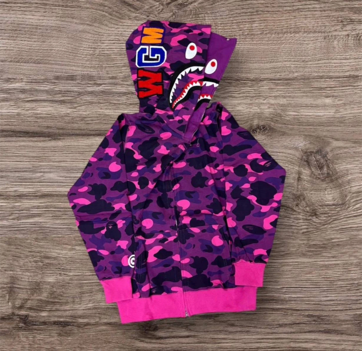 BAPE Purple Camo Shark Double Hooded Full Zip Hoodie - photo 2