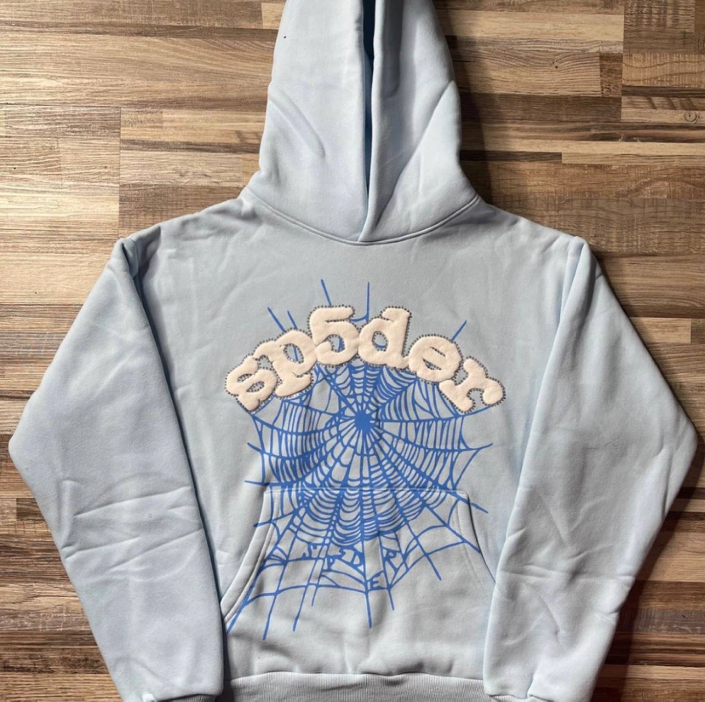 Sp5der Sky Blue Web Hoodie - All Sizes