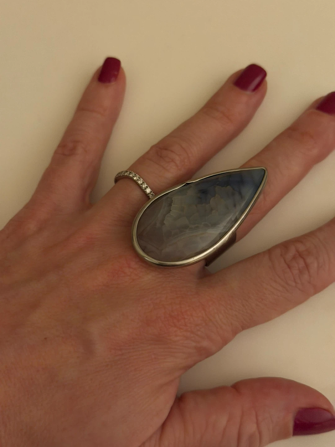 Silver Hoop Earrings and Stone Ring Set - photo 3