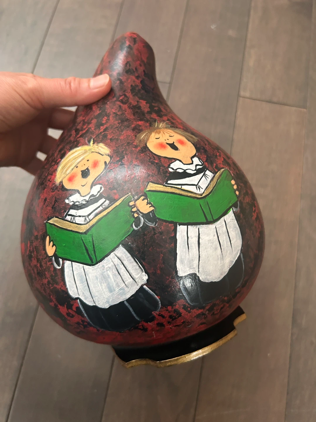Hand-Painted Gourd with Children Singing