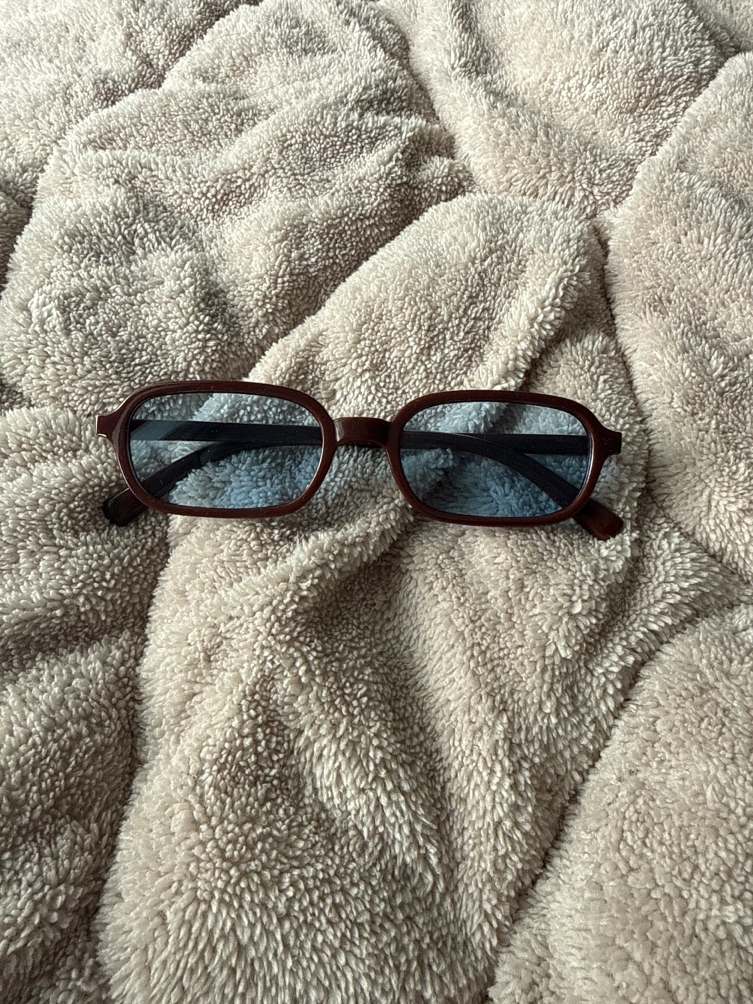 Brown Studded blue lens Rectangular Sunglasses