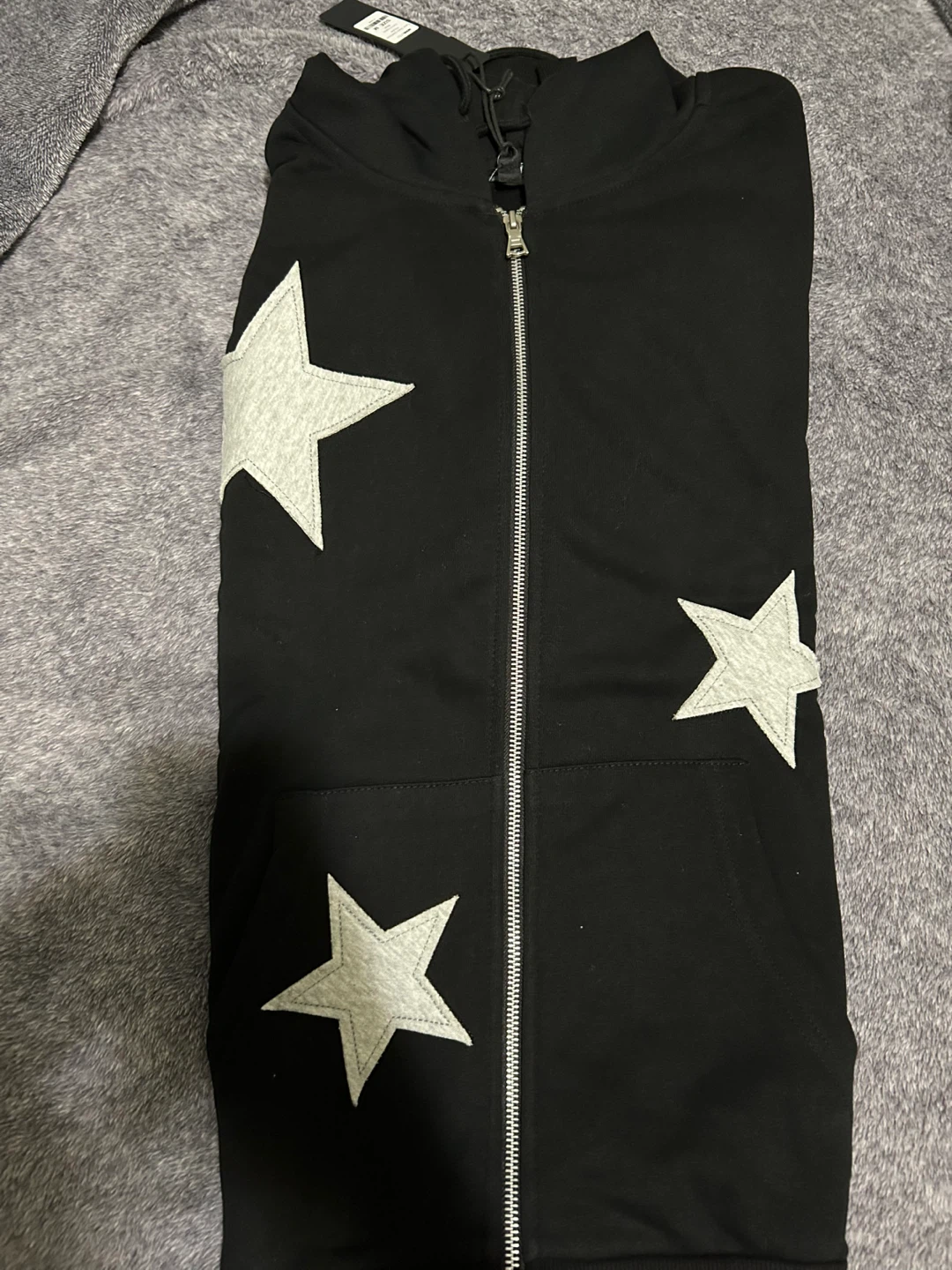 Black Zip-Up Hoodie with Grey Stars - photo 2