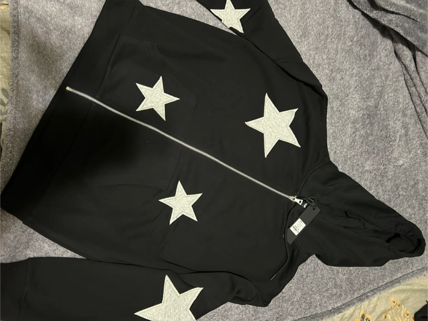 Black Zip-Up Hoodie with Grey Stars - photo 3