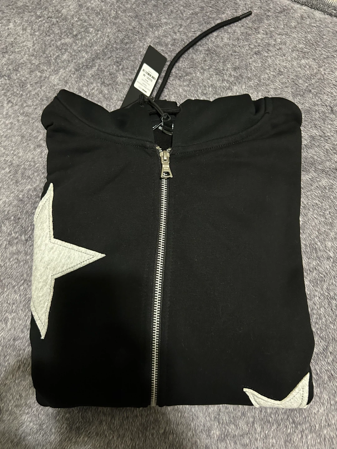Black Zip-Up Hoodie with Grey Stars