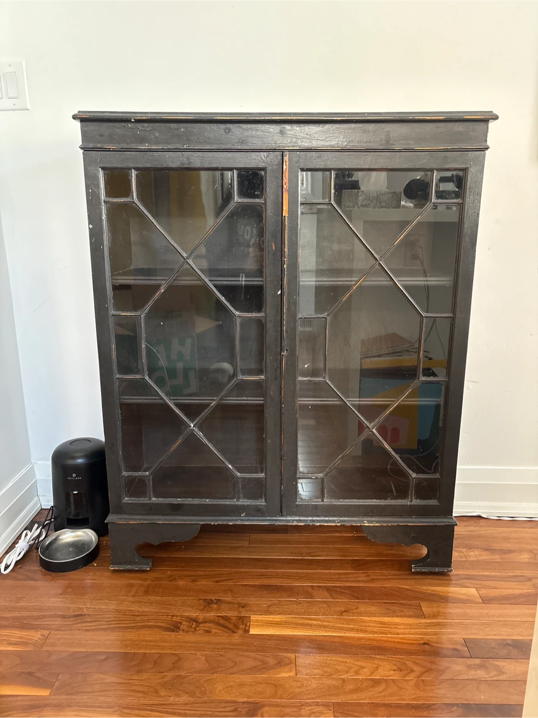 Vintage Black Display Cabinet with Glass Doors
