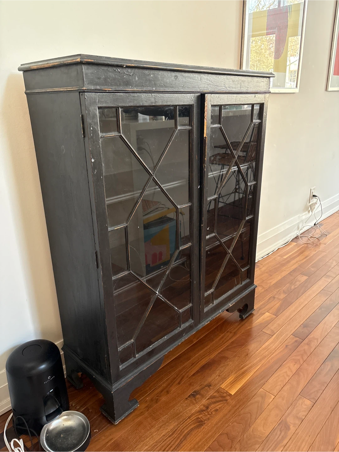 Vintage Black Display Cabinet with Glass Doors - photo 2