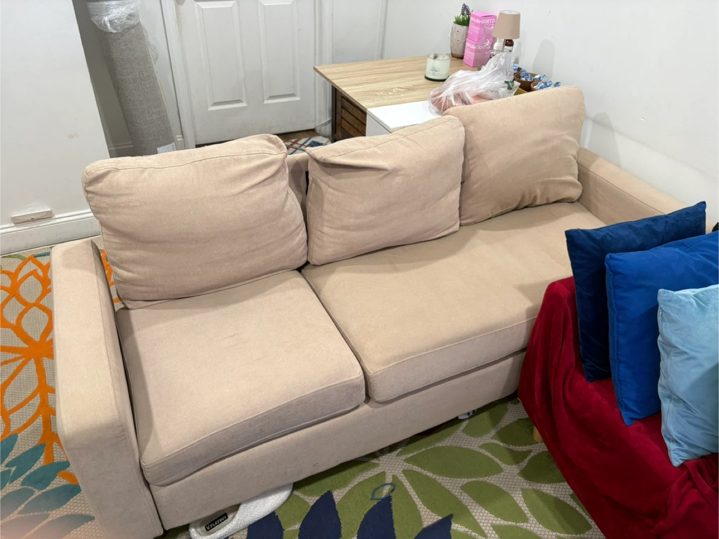 Beige 3-Seat Sofa with Ottoman - photo 2