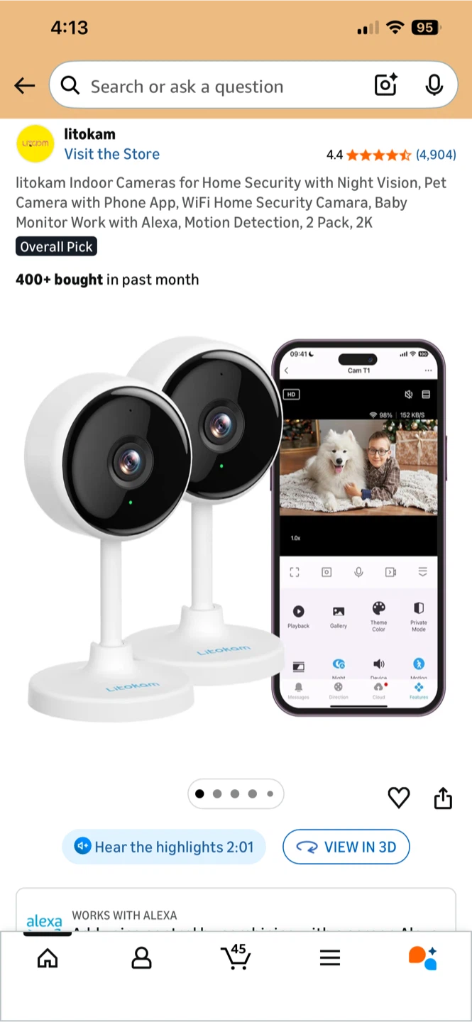 Litokam Indoor Security Cameras with Night Vision (2 Pack)