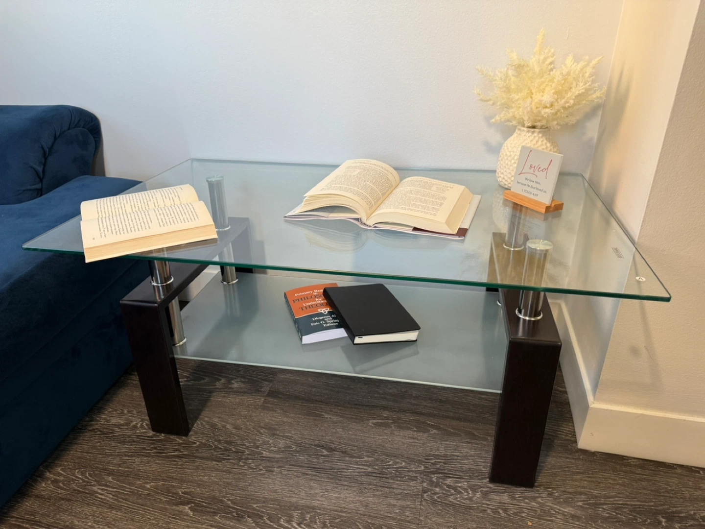 Glass Top Coffee Table with Lower Shelf