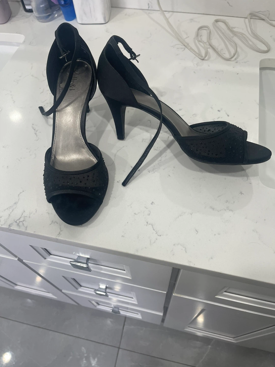 Black ALDO Peep Toe Heels with Embellishments - photo 3