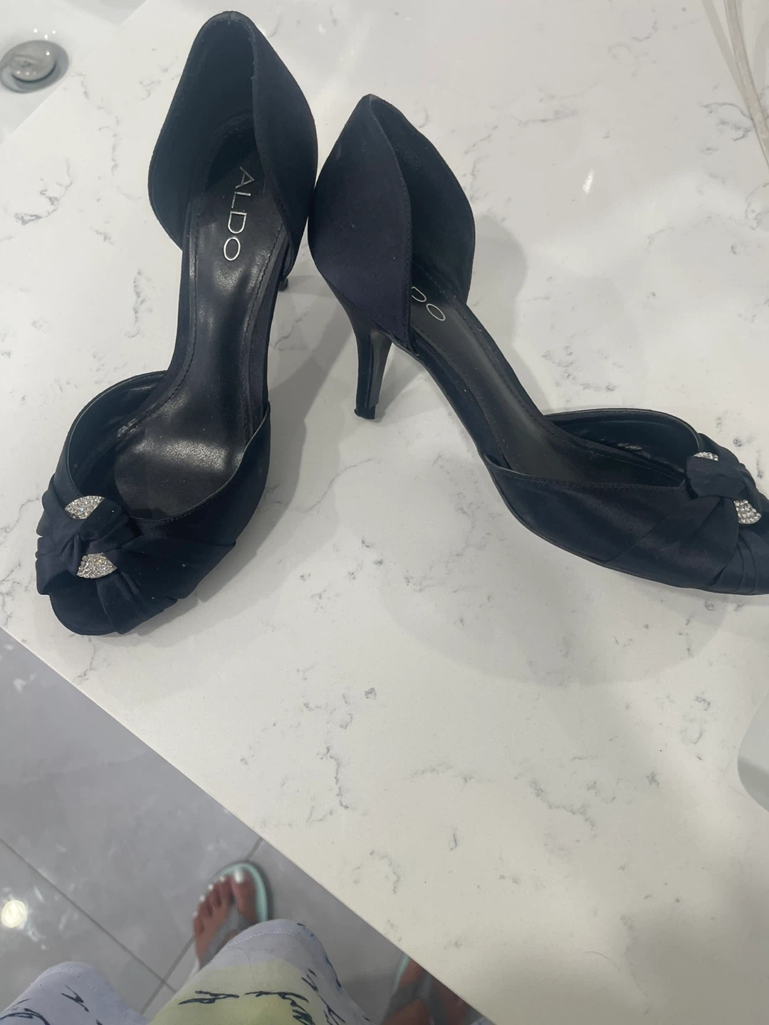 Black ALDO Peep Toe Heels with Embellishments - photo 4