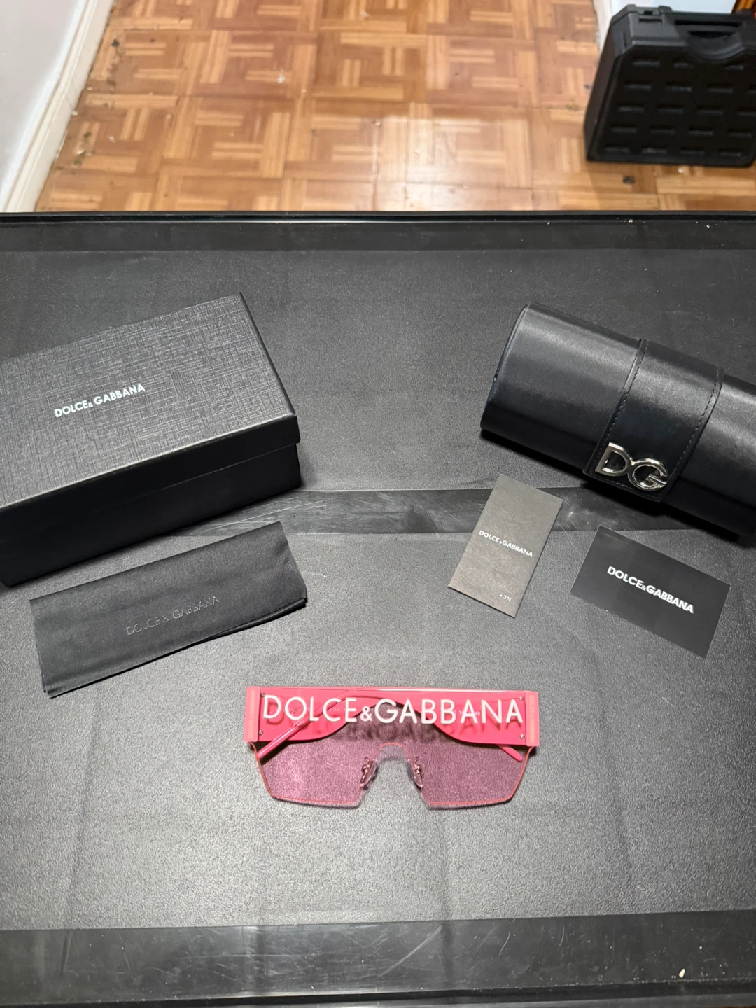 Dolce & Gabbana Pink Shield Sunglasses with Case