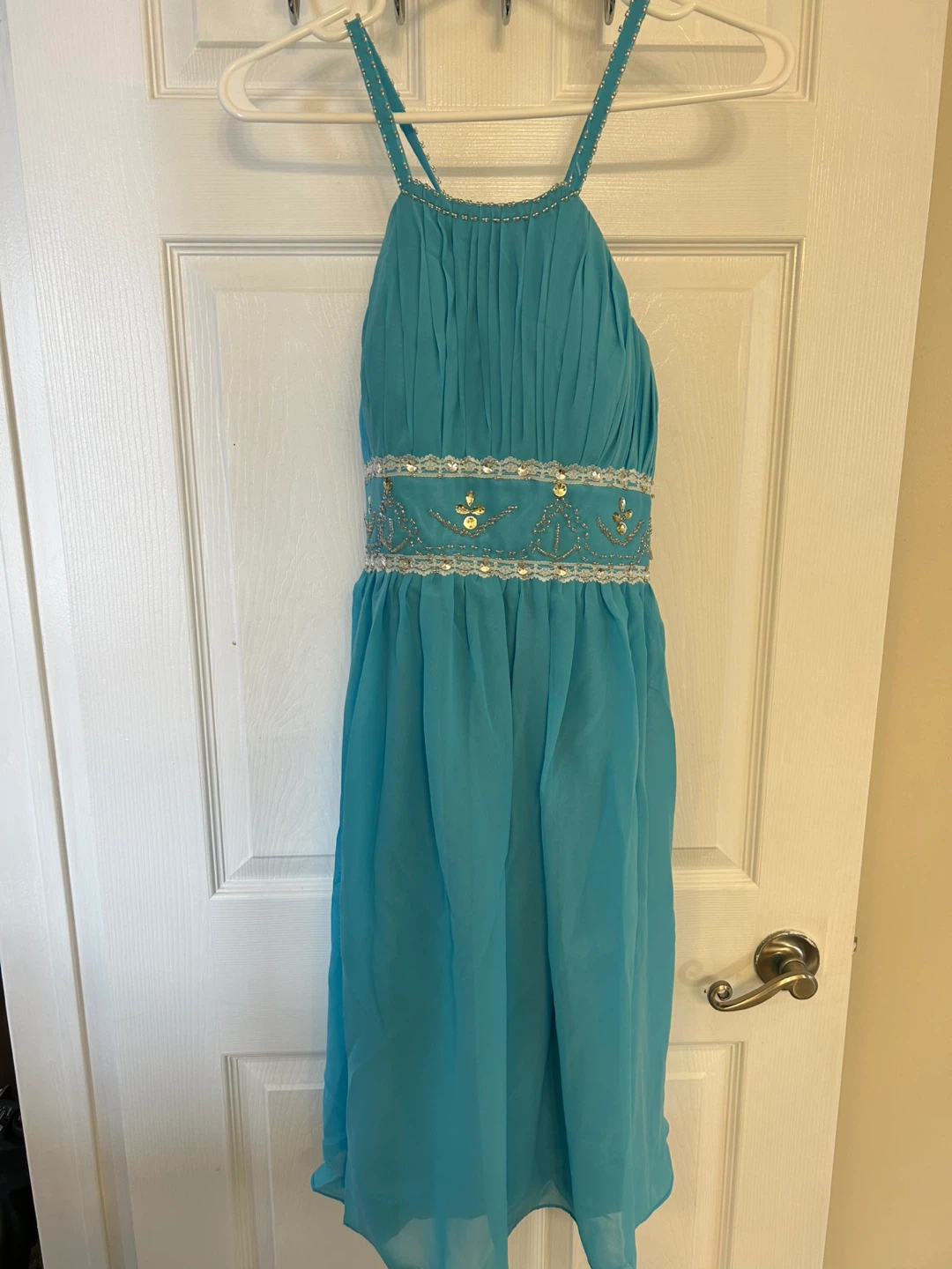 New size 4 Teal Beaded Halter Dress - photo 2
