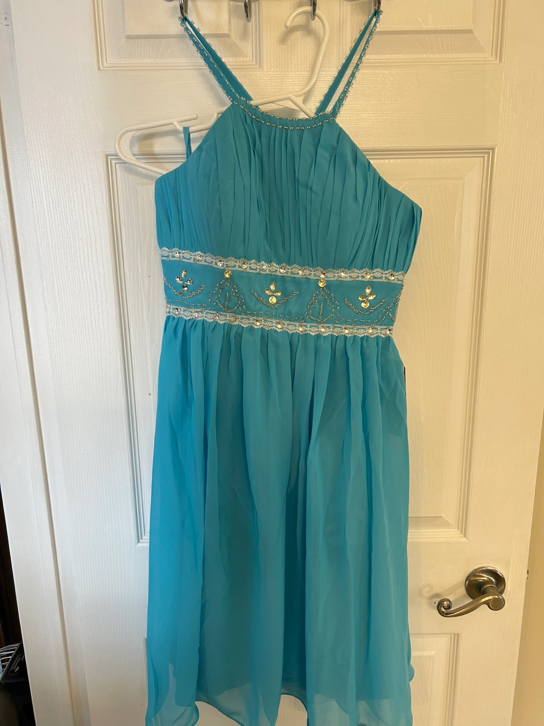 New size 4 Teal Beaded Halter Dress