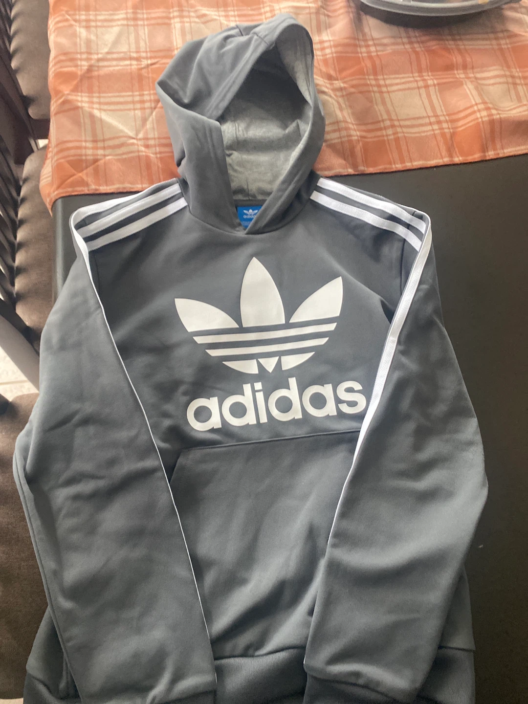 Adidas Hoodie Youth 11-12Y Grey Trefoil Logo