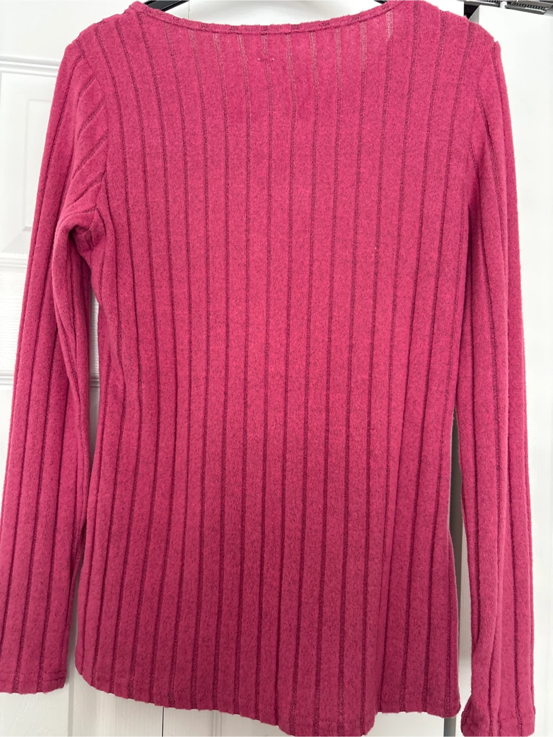 Pink Ribbed Long Sleeve Top with Button Detail - photo 2