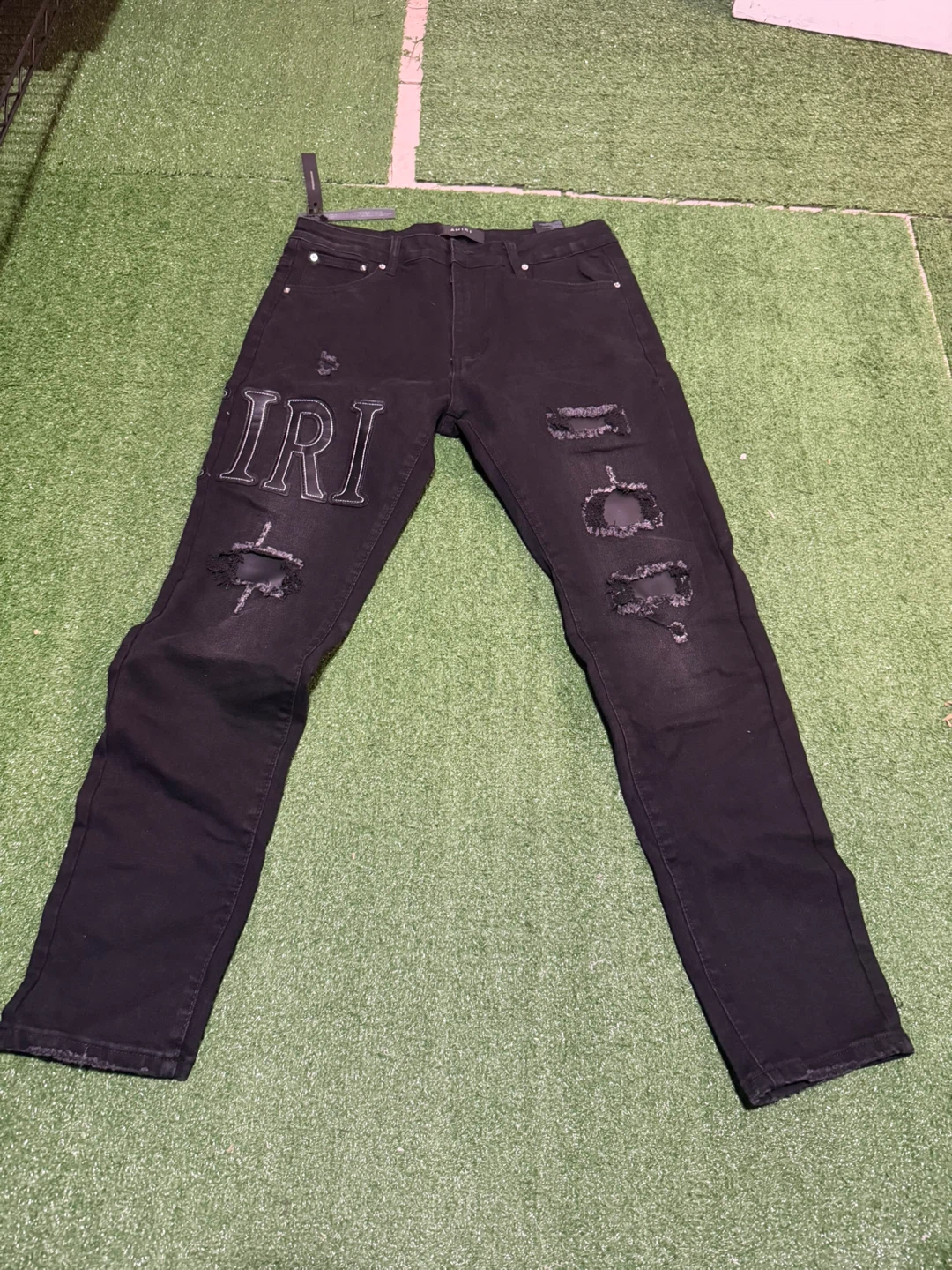 AMIRI Black Distressed Logo Jeans