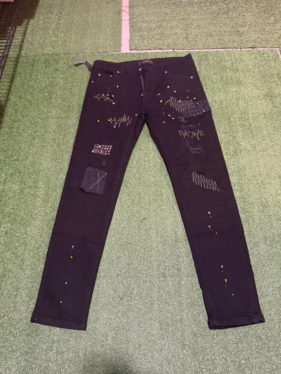AMIRI Black Paint Splatter Patchwork Jeans