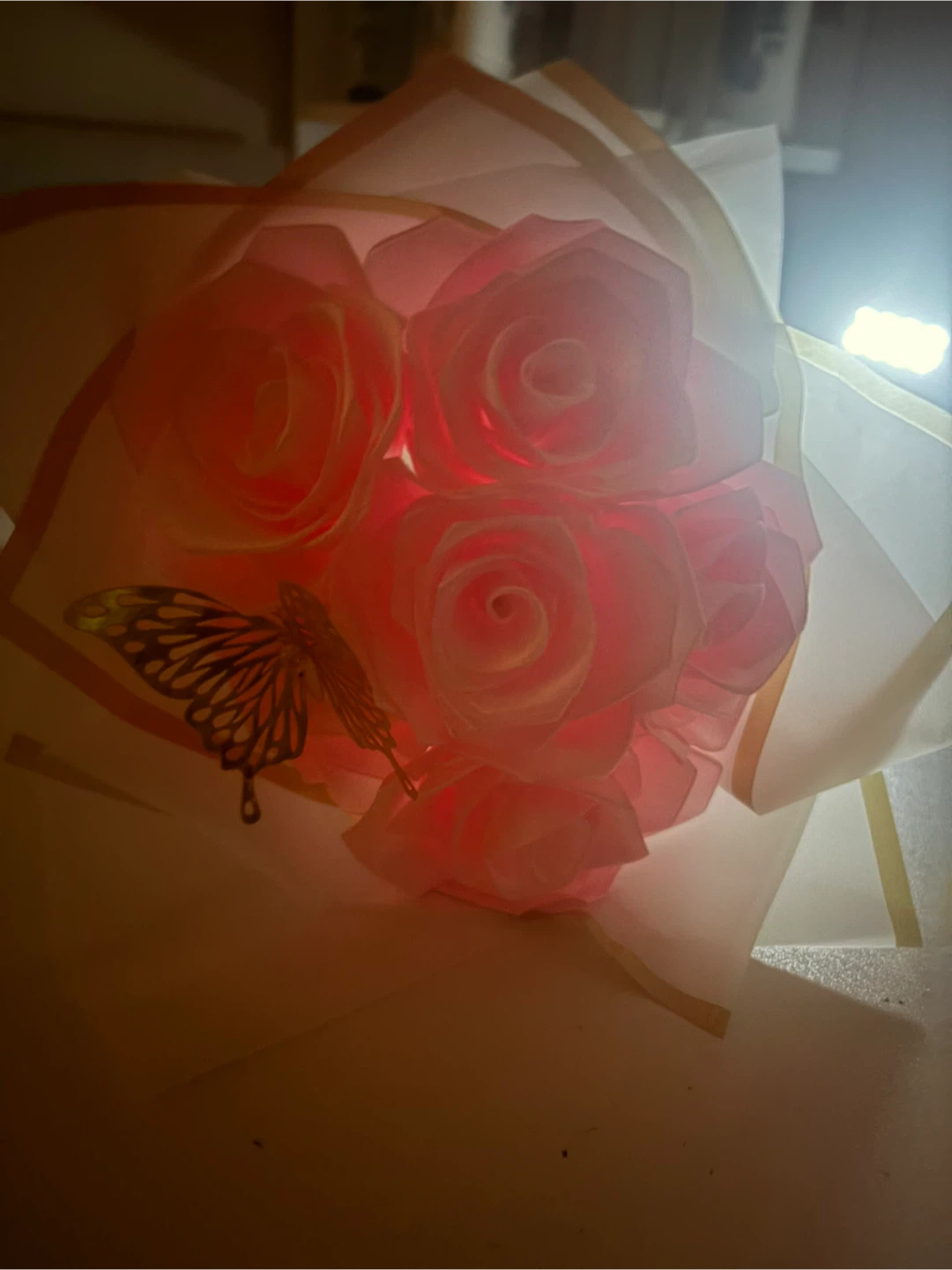 Pink Rose Bouquet with Butterfly