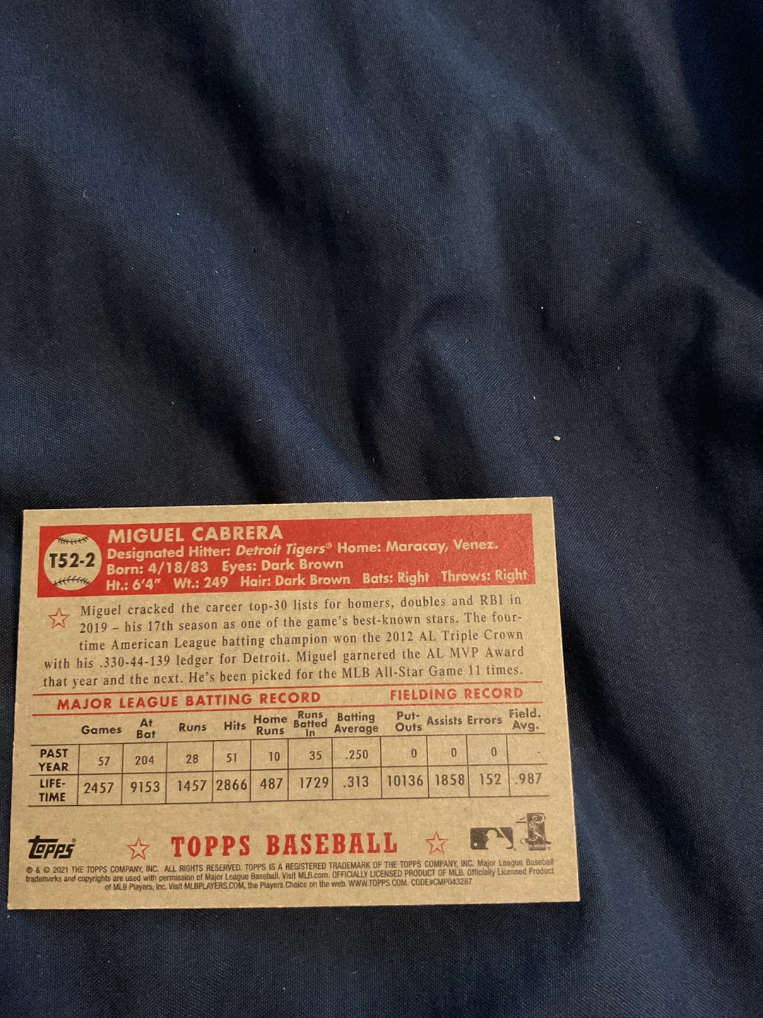Topps Miguel Cabrera Baseball Card - photo 2