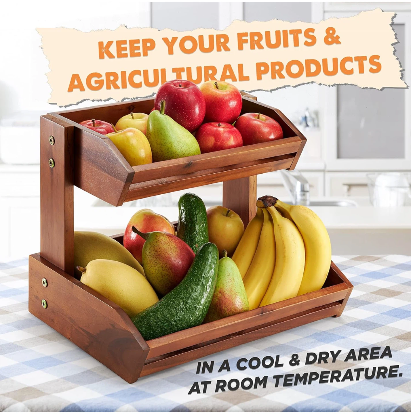 2-Tier Wooden Fruit Basket - photo 4