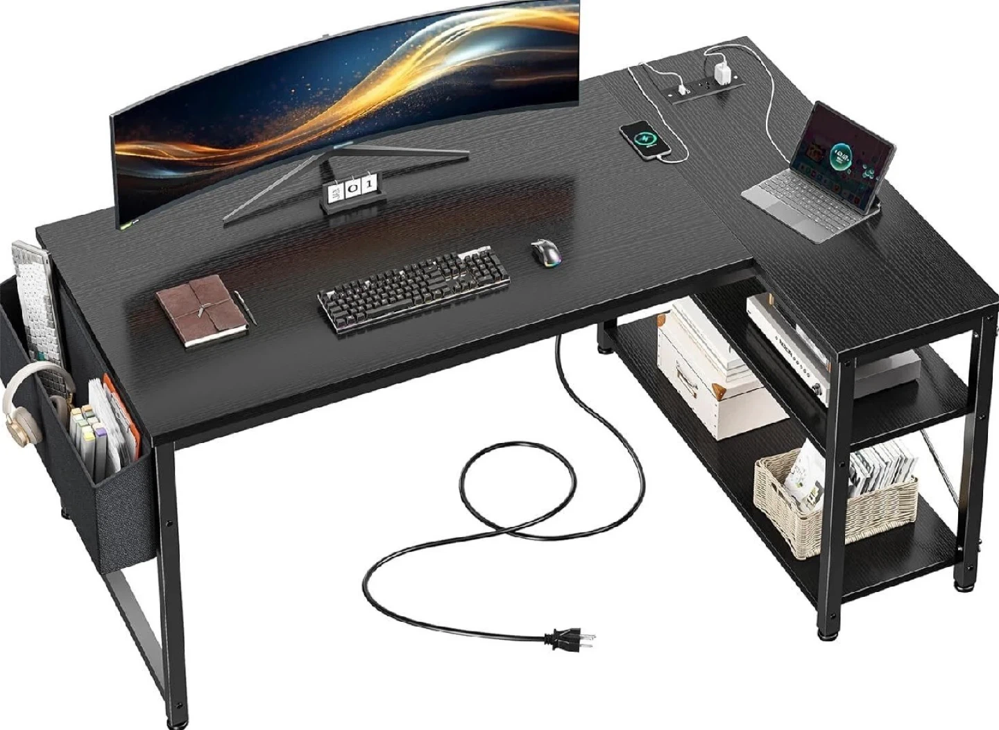 L-Shaped Computer Desk with Shelves