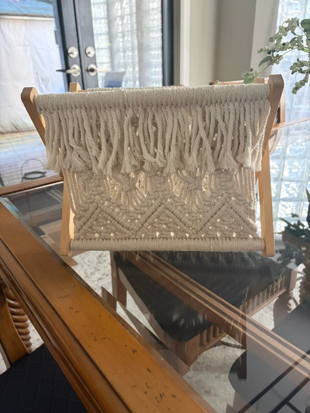Macrame Magazine Holder with Wooden Frame - photo 2