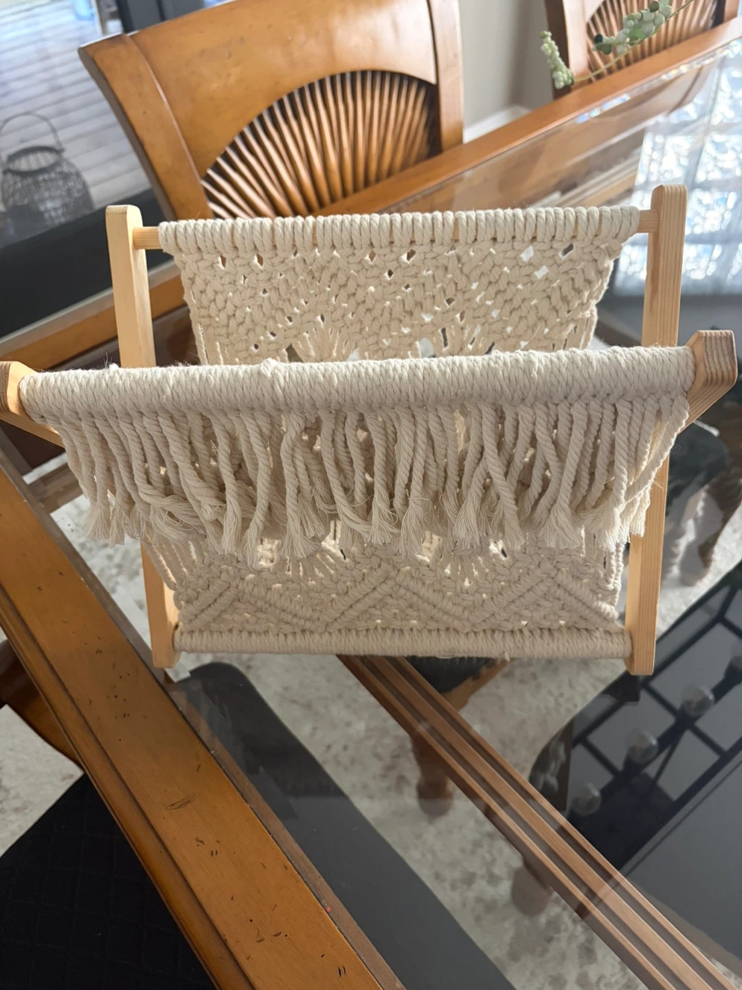 Macrame Magazine Holder with Wooden Frame - photo 3