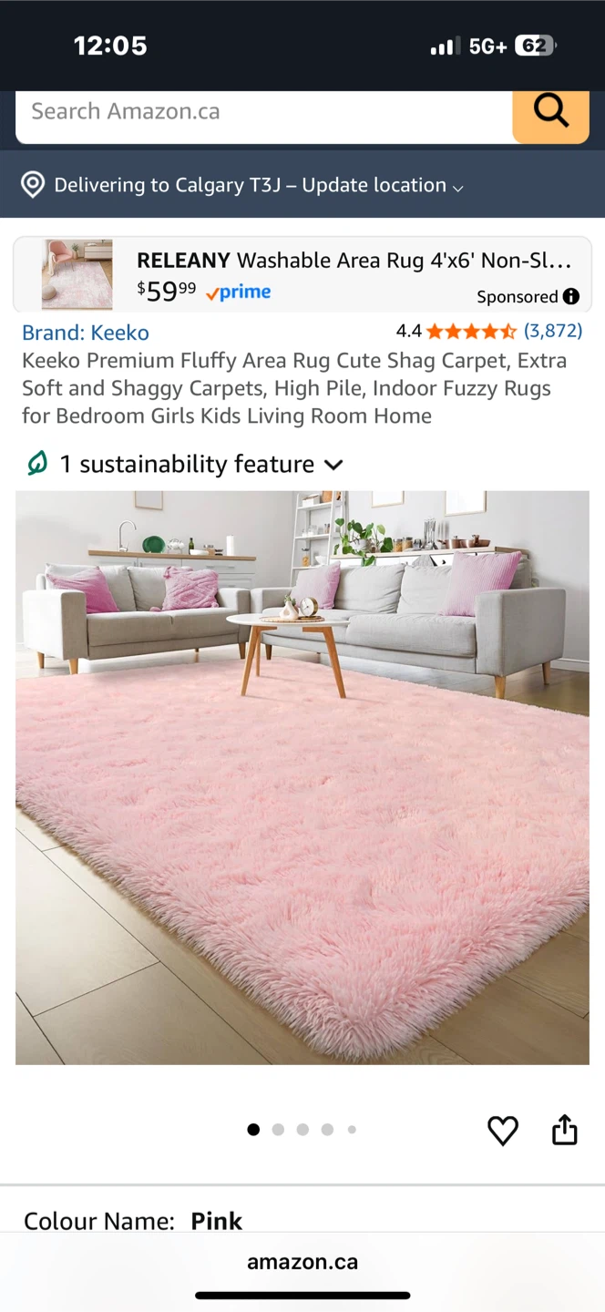 Keeko Washable Fluffy Area Rug-  Pink - photo 2