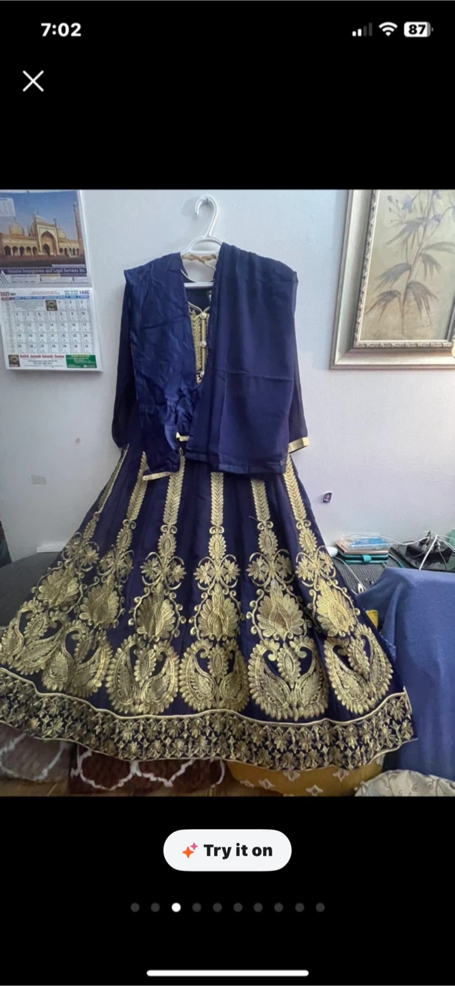 Navy Blue Embroidered Anarkali Suit with Dupatta - photo 2