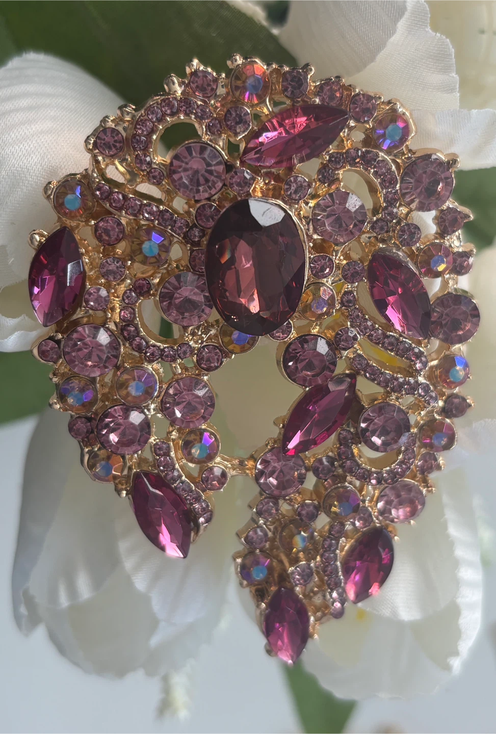 Gold-tone Brooch with Pink and Purple Crystals - photo 4