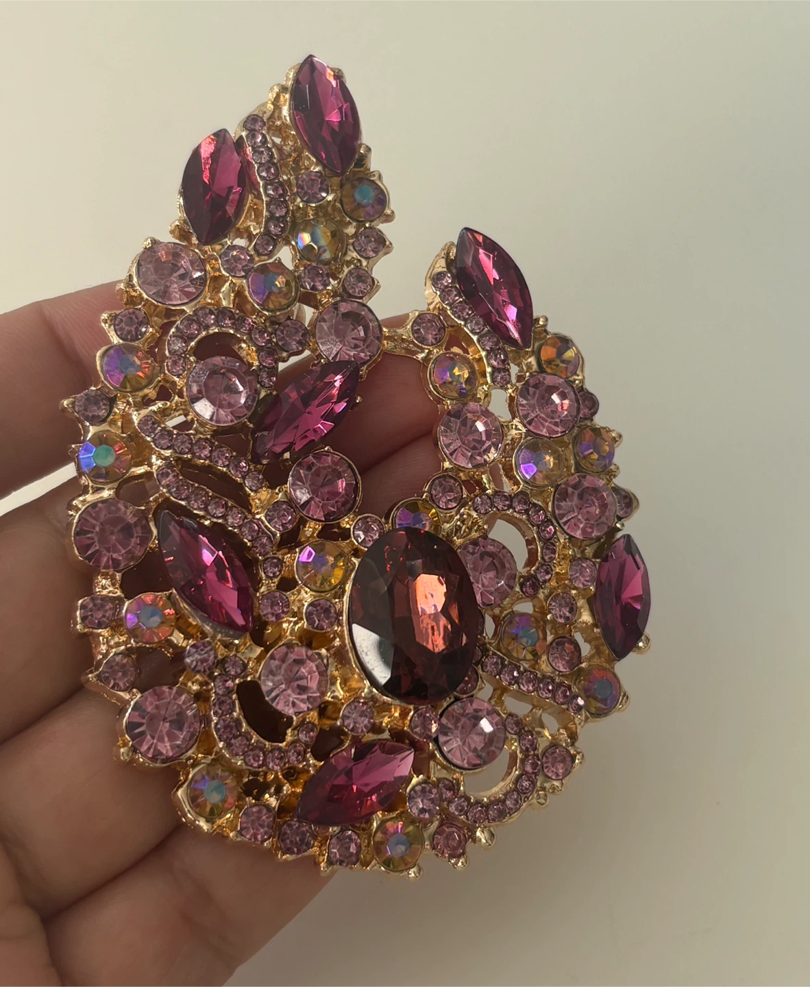 Gold-tone Brooch with Pink and Purple Crystals - photo 5