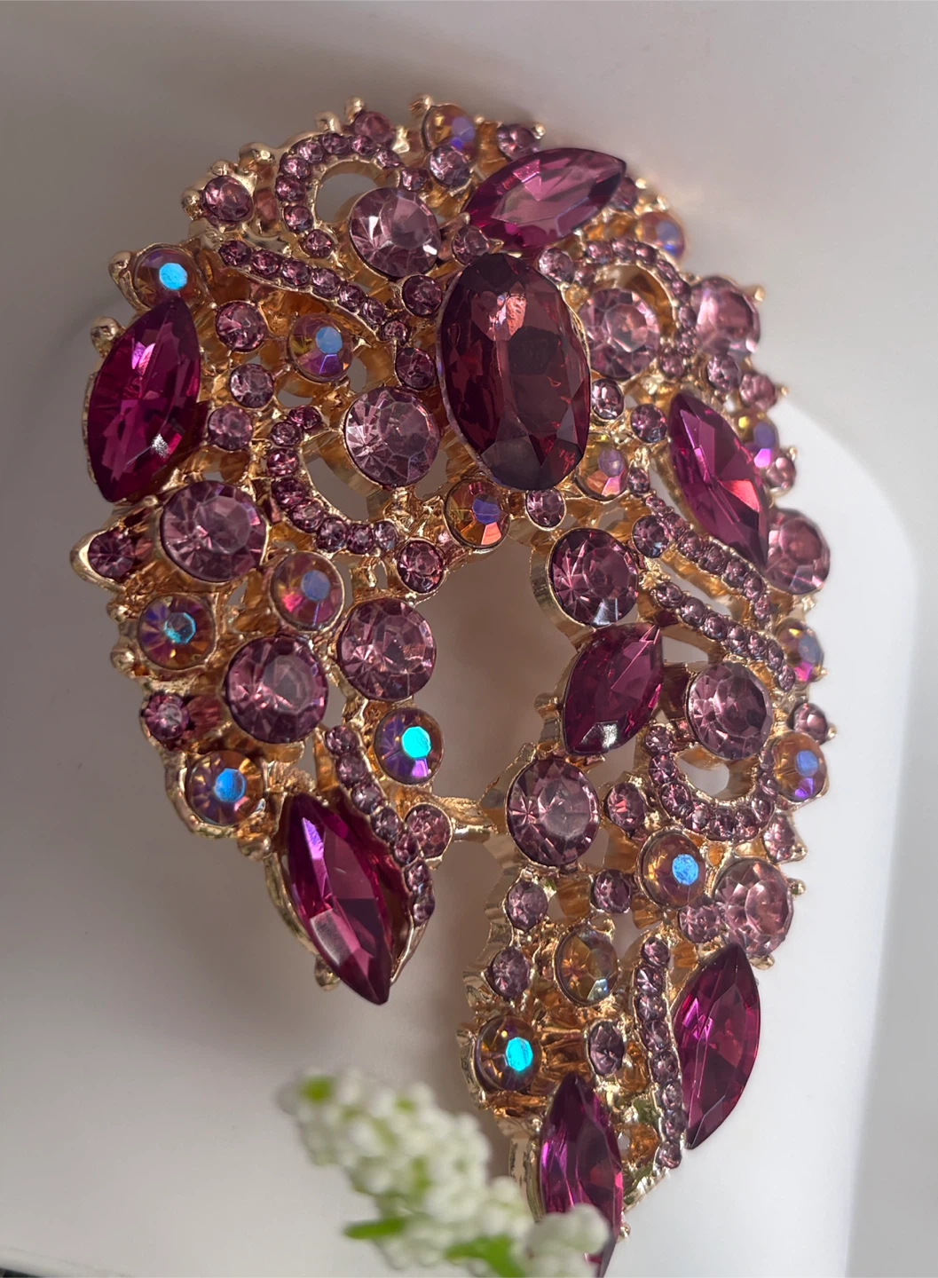 Gold-tone Brooch with Pink and Purple Crystals
