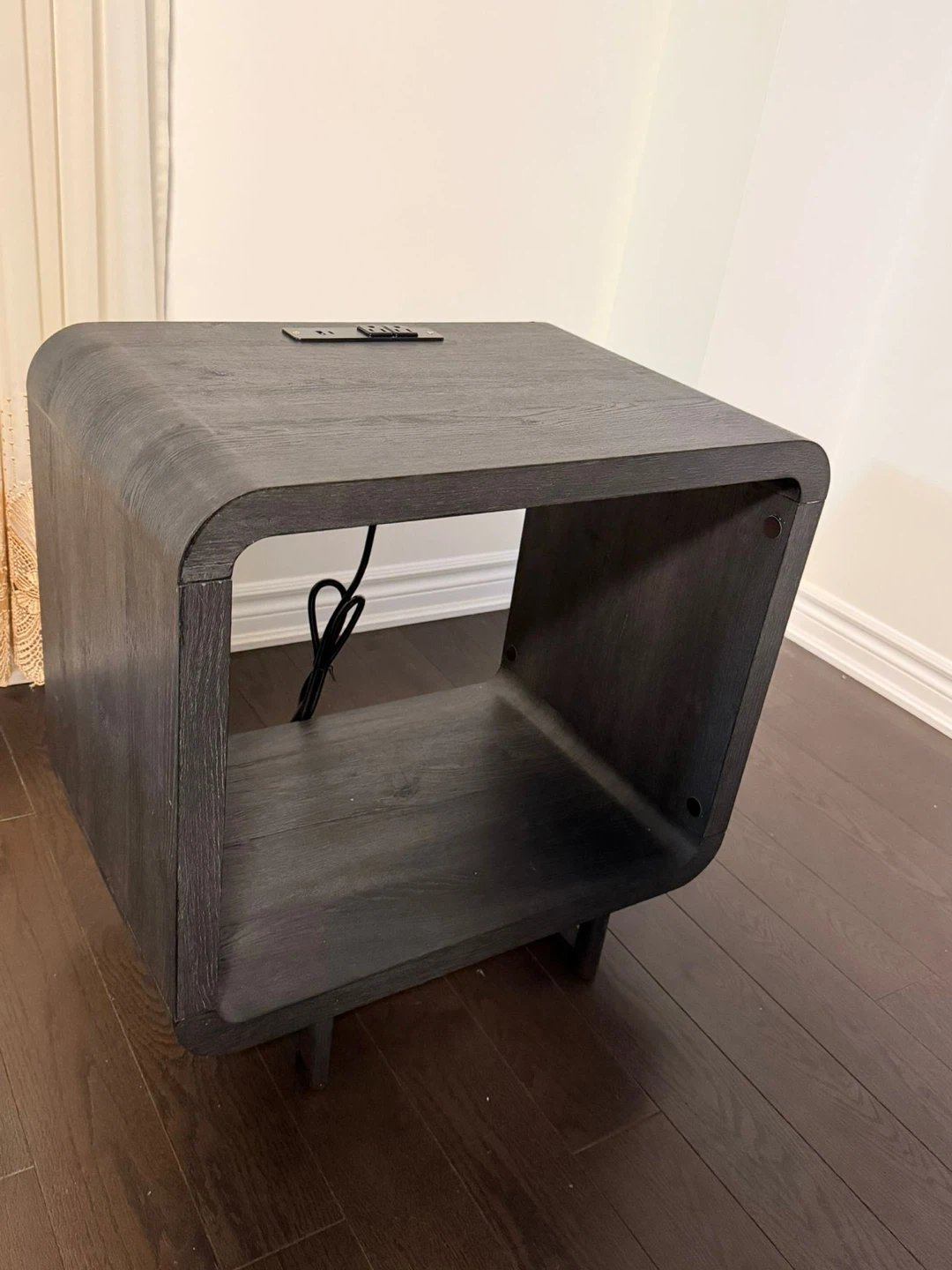 Modern Dark Wood End Table with Built-in Charging Station