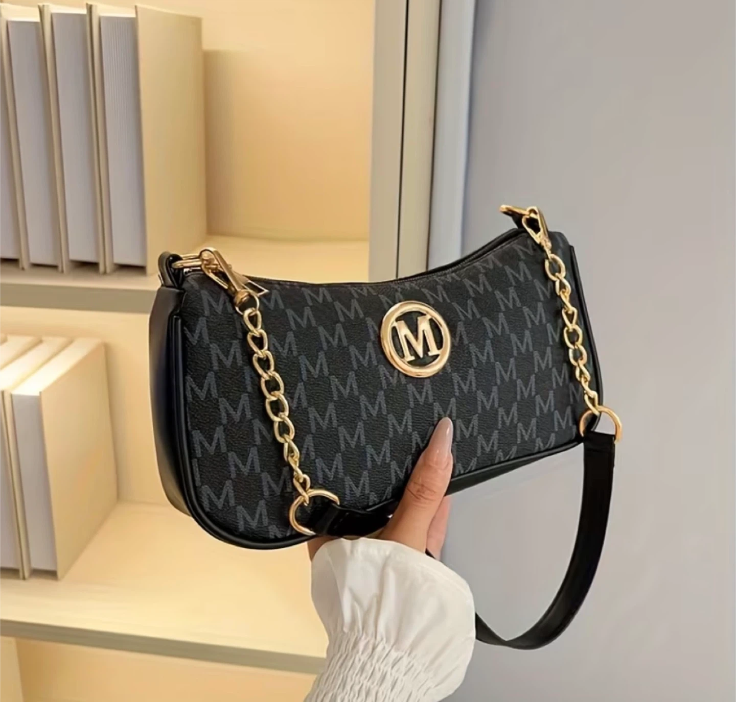 New! Black Shoulder Bag with Gold Chain - photo 3