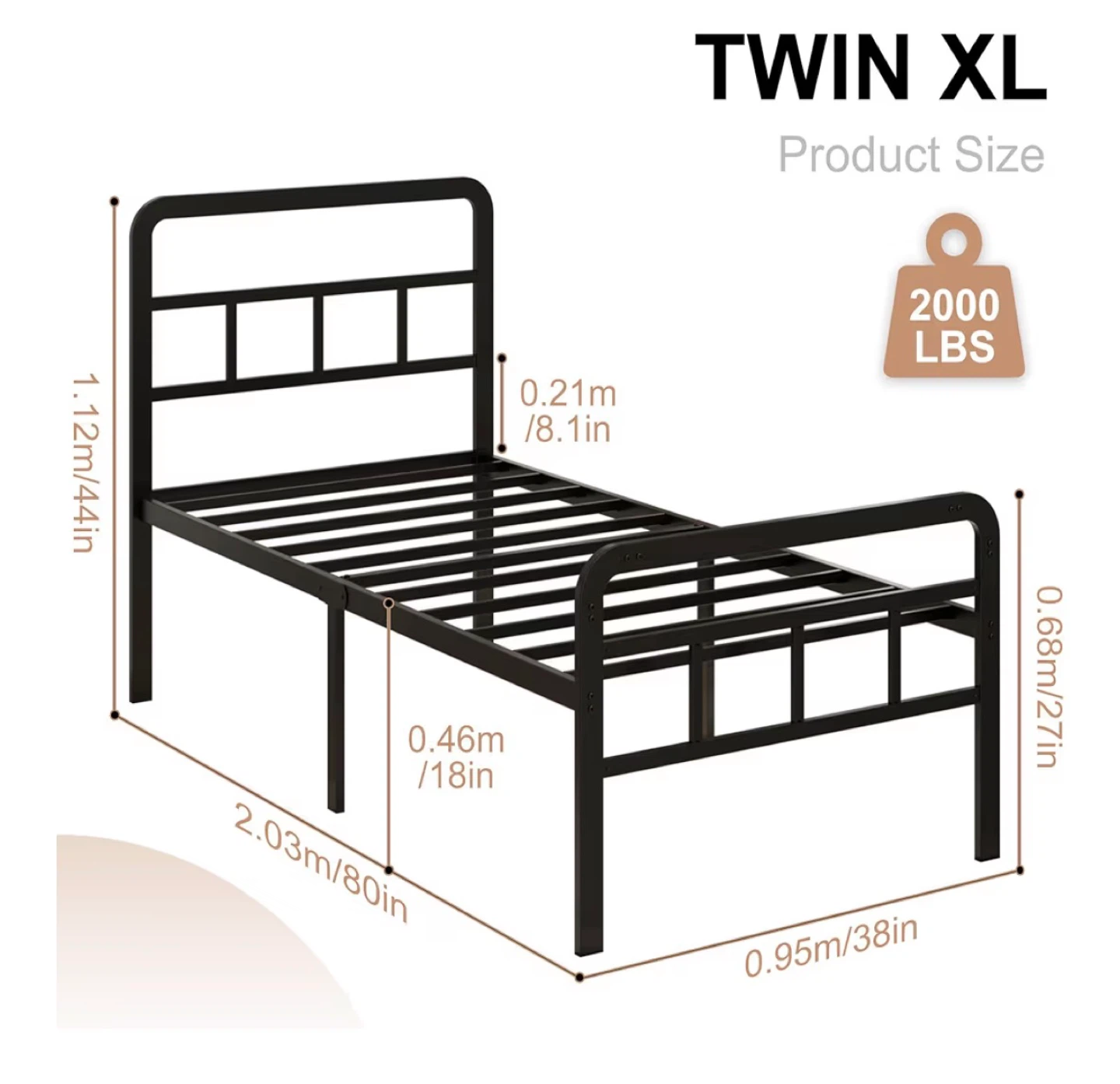 Twin XL Metal Bed Frame
